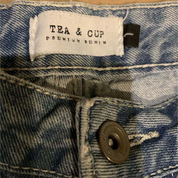 Tea And Cup Women's Premium Denim Blue Distressed Jeans Juniors Size 1 - Picture 6 of 9